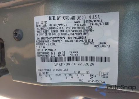 2003 Ford Focus Se из США, поврежденный, VIN 1FAFP34P33W252024